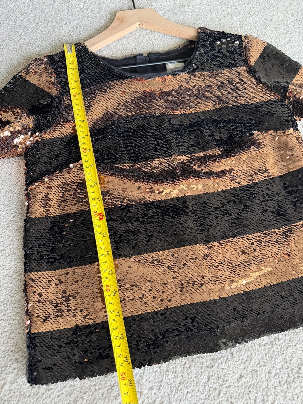 Anthropologie Maeve Sequin Striped Top Womens XS Petite Rose Gold Black - Picture 8 of 10